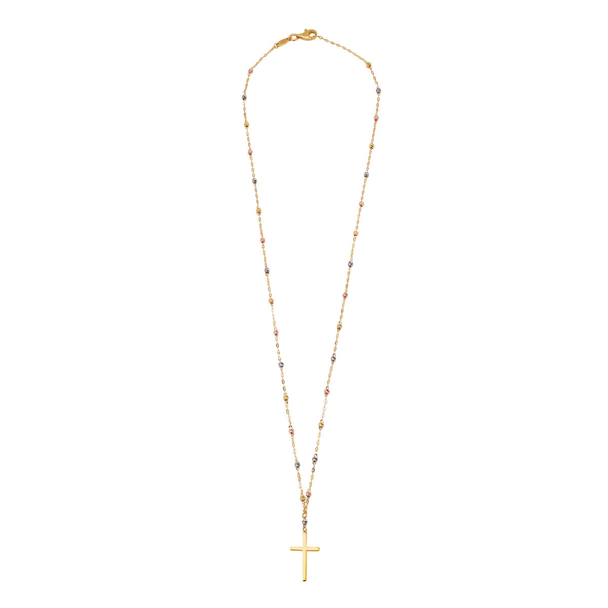 Collar, Cruz y Cadena de Tres Oros de 14K