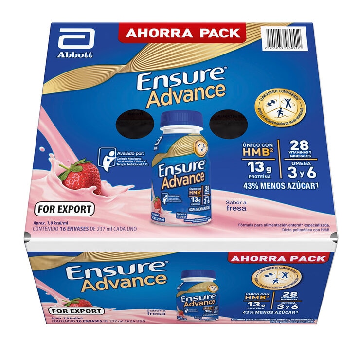 Ensure Advance Suplemento Alimenticio Sabor Fresa 16 pzas de 237 ml