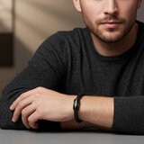 Mayfer, Pulsera de Piel Negra, para Caballero