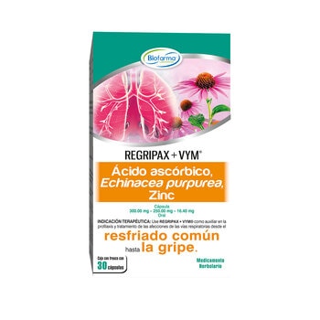 Regripax + VYM  Ácido Ascórbico 300mg, Echinacea Purpurea 250mg , Zinc 16.40mg 2 de 30 cápsulas