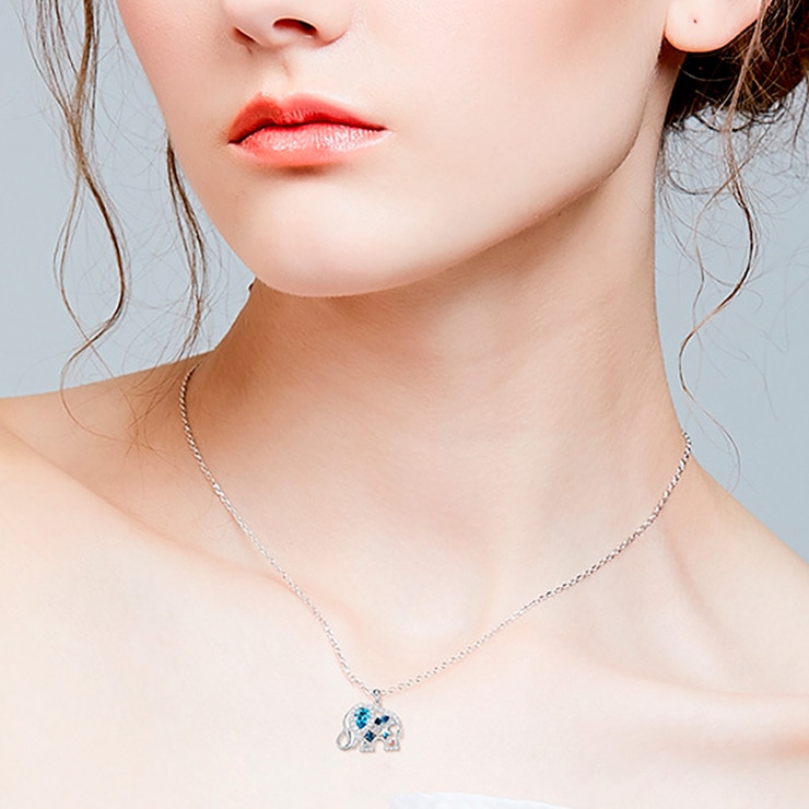 Mayfer, Cadena y Dije en Forma de Elefante, Fabricado en Plata con Cristal Austríaco
