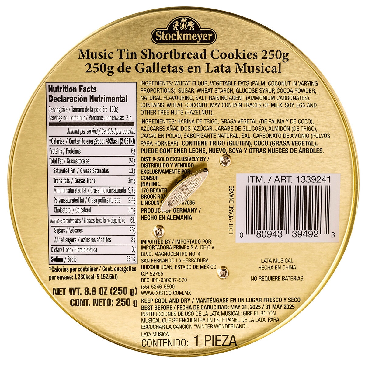 Stockmeyer Lata Musical con Galletas de Mantequilla 250 g