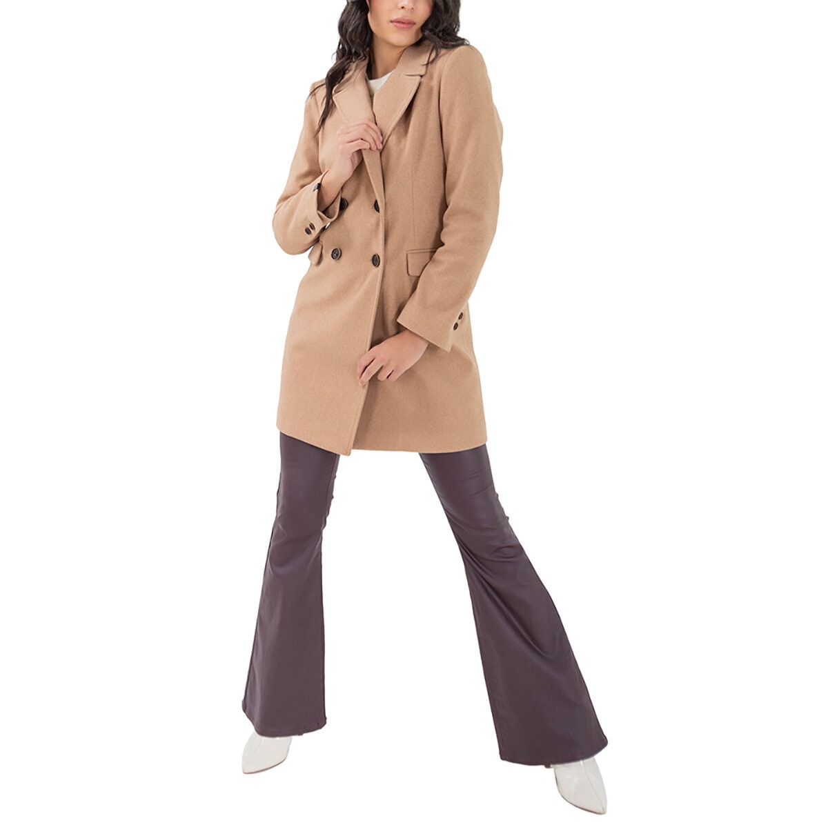 Shyla, Abrigo de Doble Botonadura para Dama, Color Camello, Varias Tallas