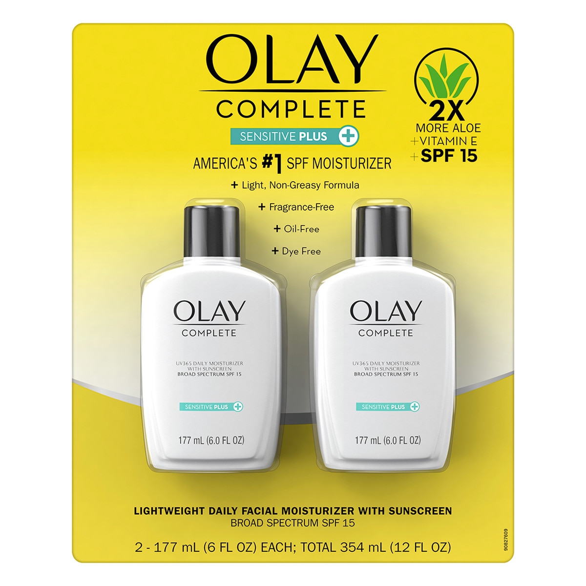 Crema Facial Humectante FPS 15, Olay Complete Sensitive Plus, 2 piezas
