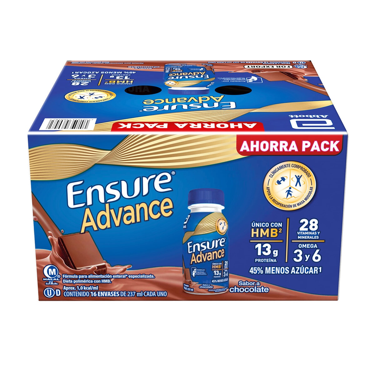 Ensure Advance Suplemento Alimenticio Sabor Chocolate 16 pzas de 237 ml