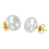 Aretes de Perlas Cultivadas, 12-13mm, Oro Amarillo de 14K