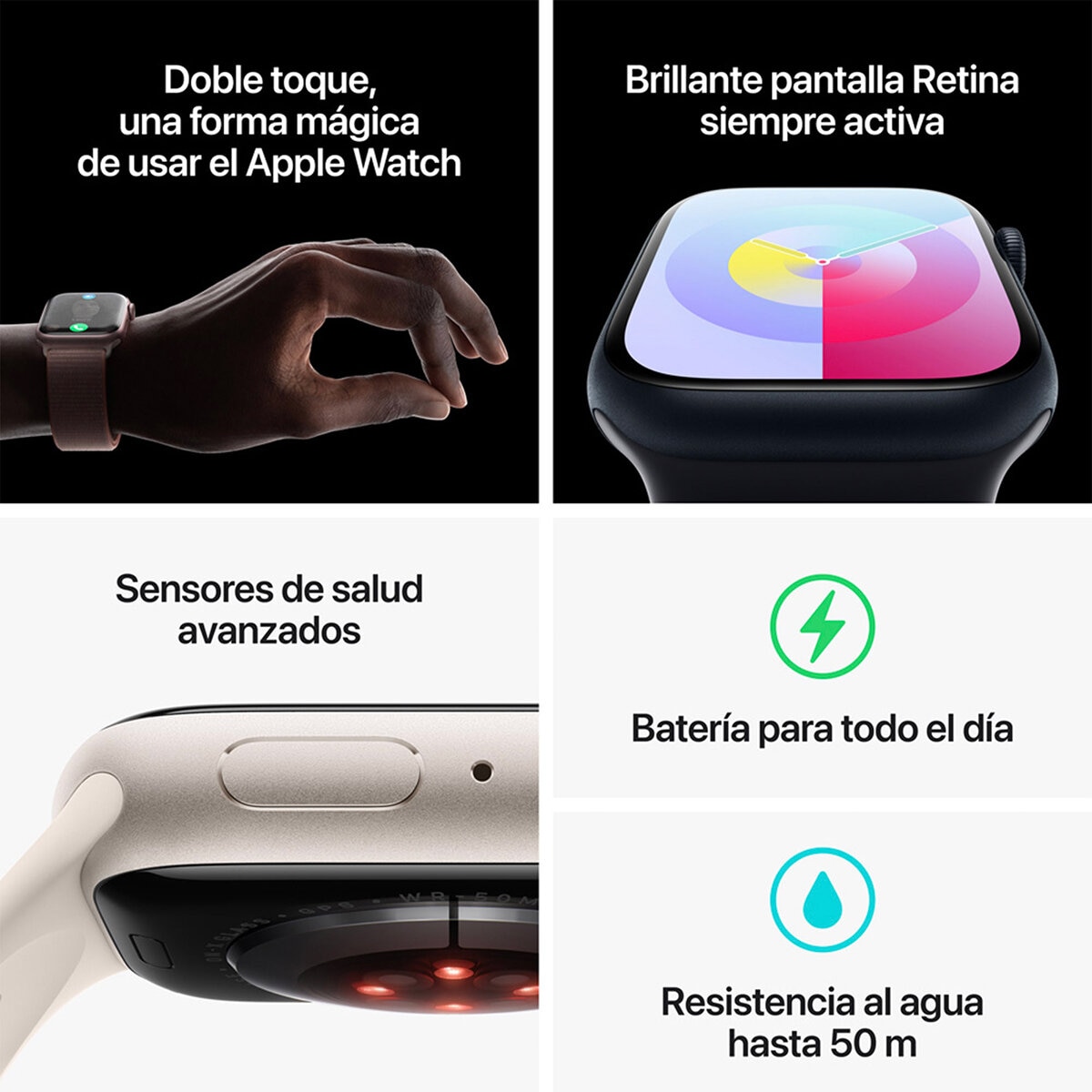 Apple Watch S9 (GPS) Caja de aluminio plata 45mm con correa deportiva Azul tempestad