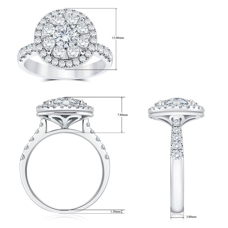 Anillo, Diamantes 1.60ctw, Oro Blanco 14K