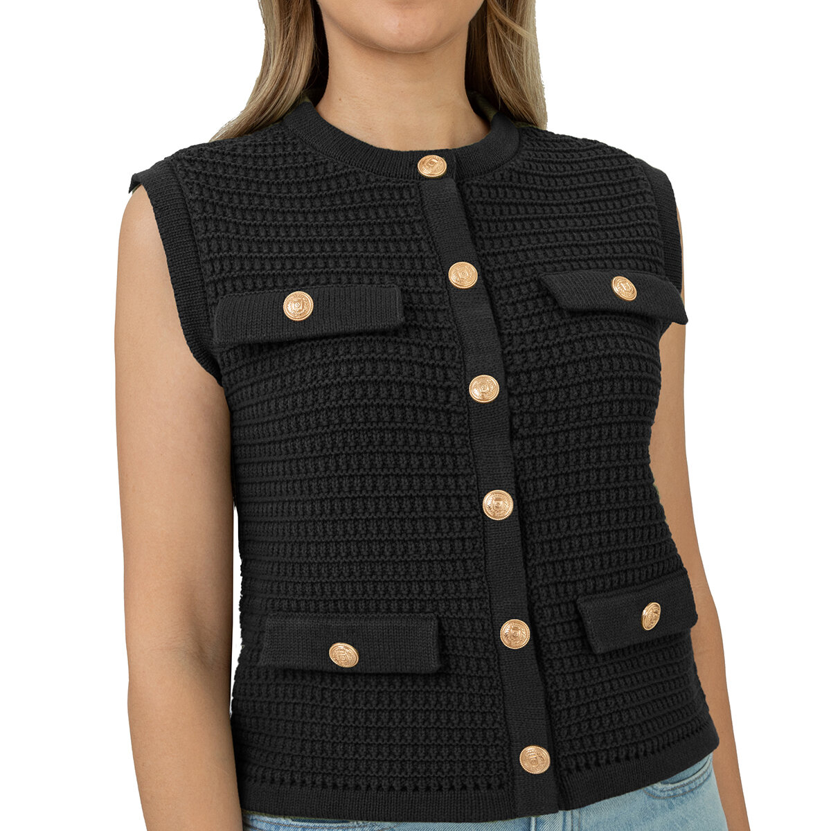 BLANKNYC Chaleco punto para Dama Negro Extra Chica
