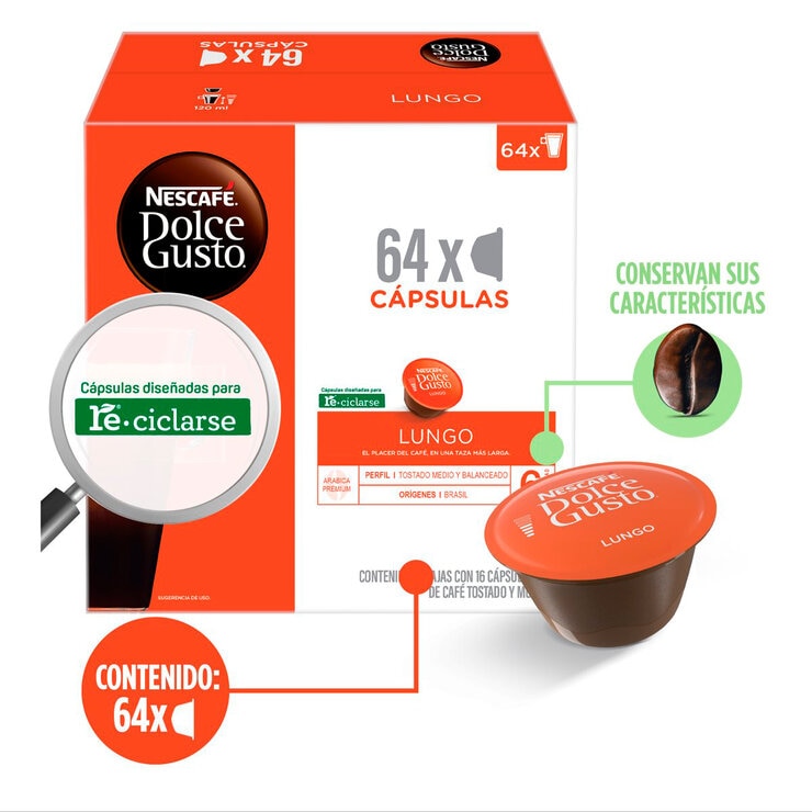 Nescafé Dolce Gusto, 64 cápsulas sabor Lungo