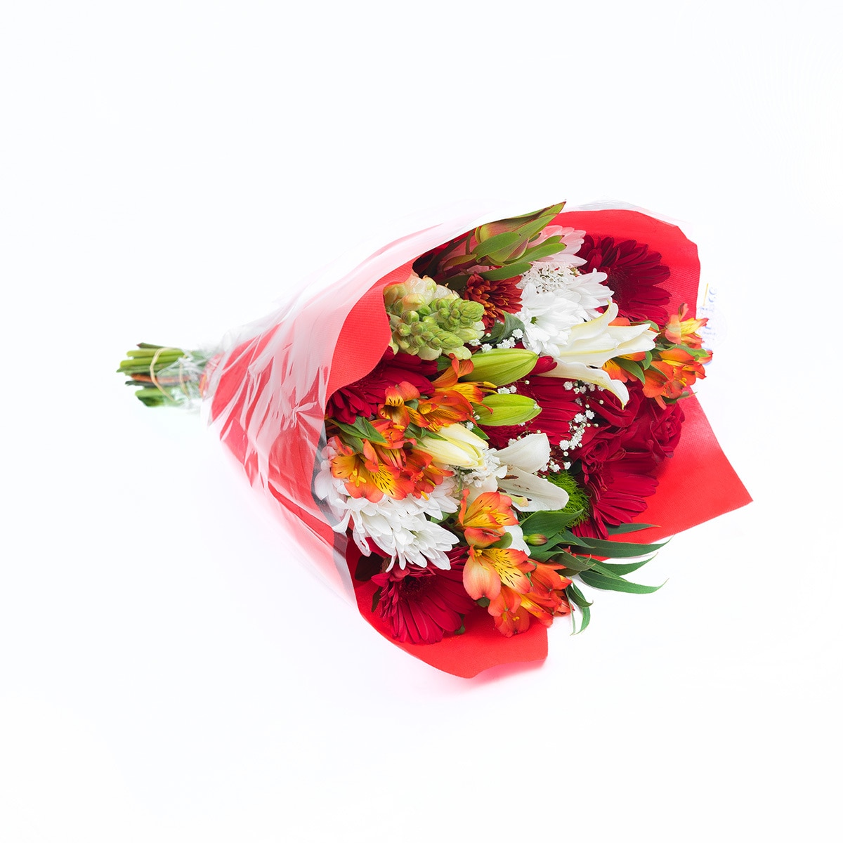 Bouquet mixto de 28 tallos en tonos rojos y blancos