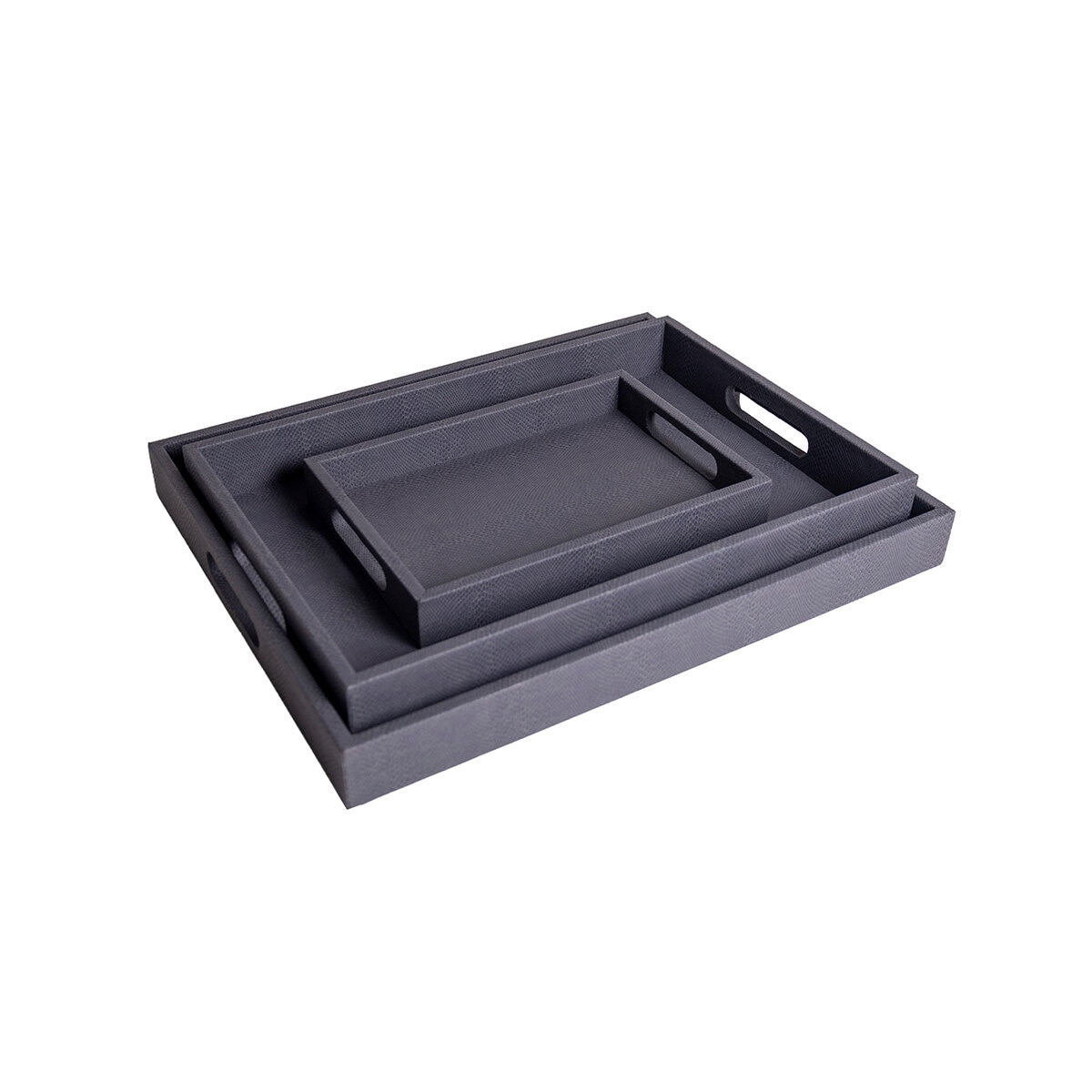 BHOME, Juego de 3 Charolas de Vinipiel, Color Gris