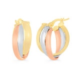 Aretes, Arracadas de Triple Fila, Oro Tres Tonos 14K