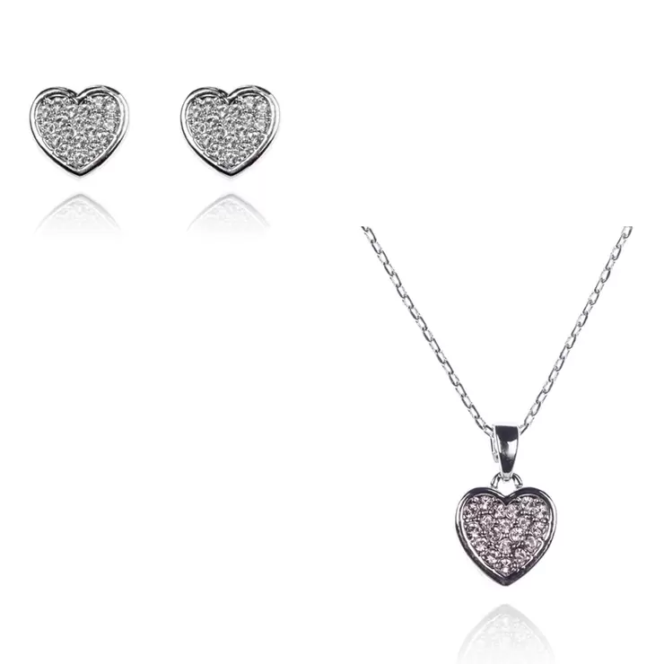Mayfer, Juego de Aretes y Collar con Dije, en Forma de Corazón, con Cristal Austríaco Mayfer, Juego de Aretes y Collar con Dije, en Forma de Corazón, con Cristal Austríaco