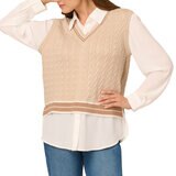 Adrianna Papell Chaleco con blusa simulada para Dama Café Mediana