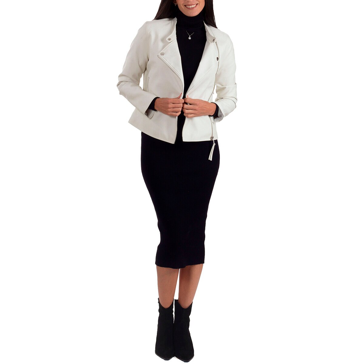 Nine West, Chamarra de Piel Sintética Color Hueso para Dama