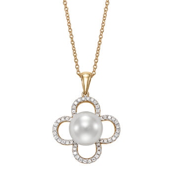 Dije de Perla Cultivada, 8-8.5mm, Con Diamantes .19ctw, Oro Amarillo de 14K