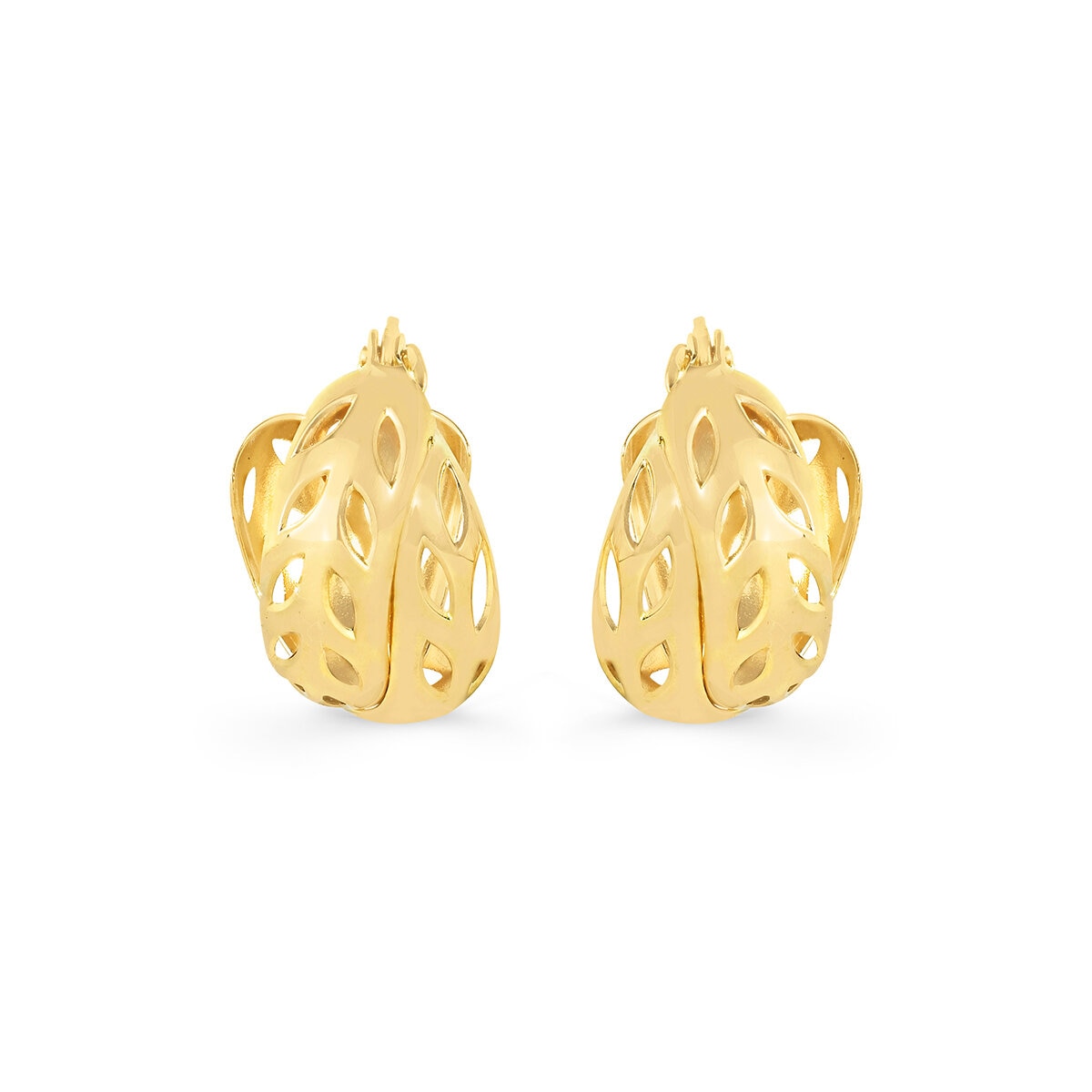 Aretes, Doble Fila con Diseno Calado, Oro Amarllo 14K Aretes, Doble Fila con Diseno Calado, Oro Amarllo 14K