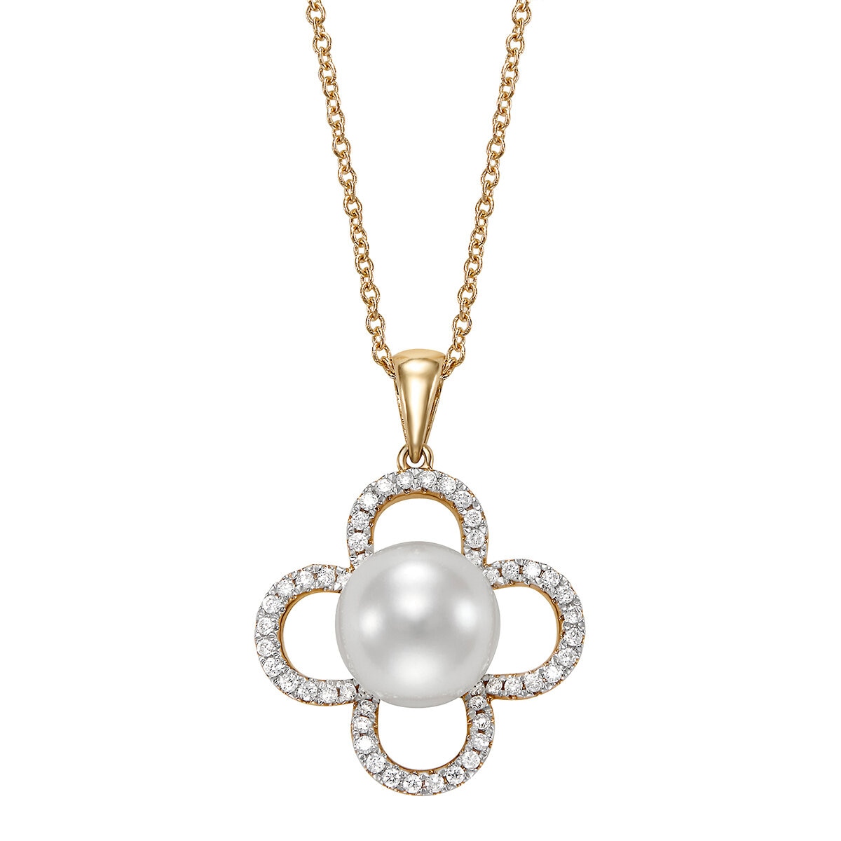 Dije de Perla Cultivada, 8-8.5mm, Con Diamantes .19ctw, Oro Amarillo de 14K