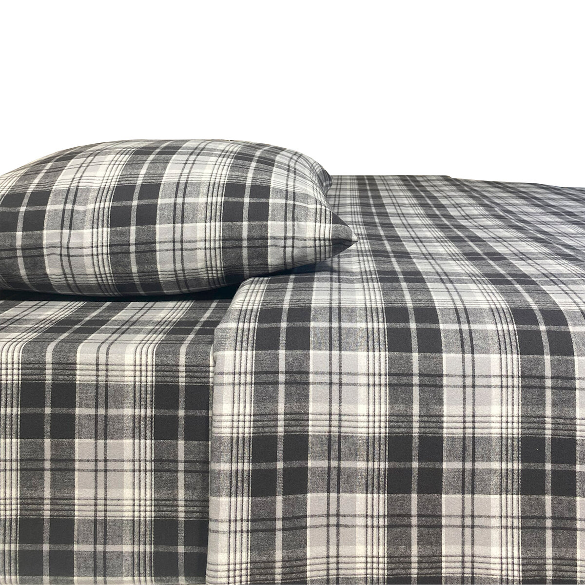 Flannel From Portugal, Juego de Sábanas de Franela, Tamaño Individual 3 piezas, Gray Plaid