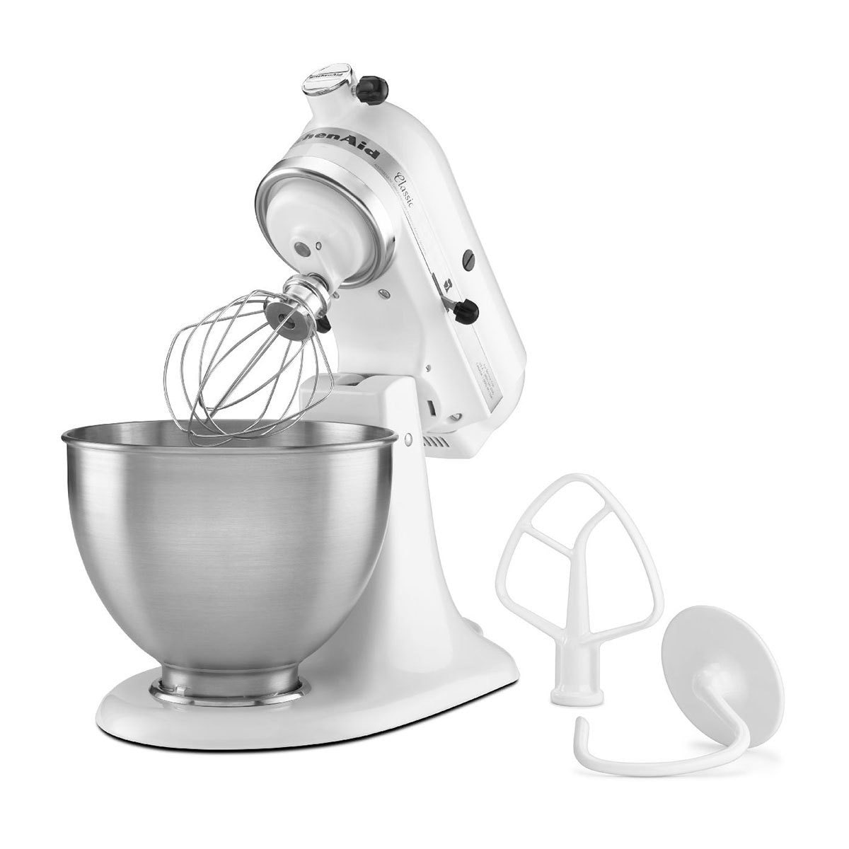 KitchenAid, Batidora Clásica Blanca, Tazón de acero inoxidable cepillado sin asa, 4.3 L