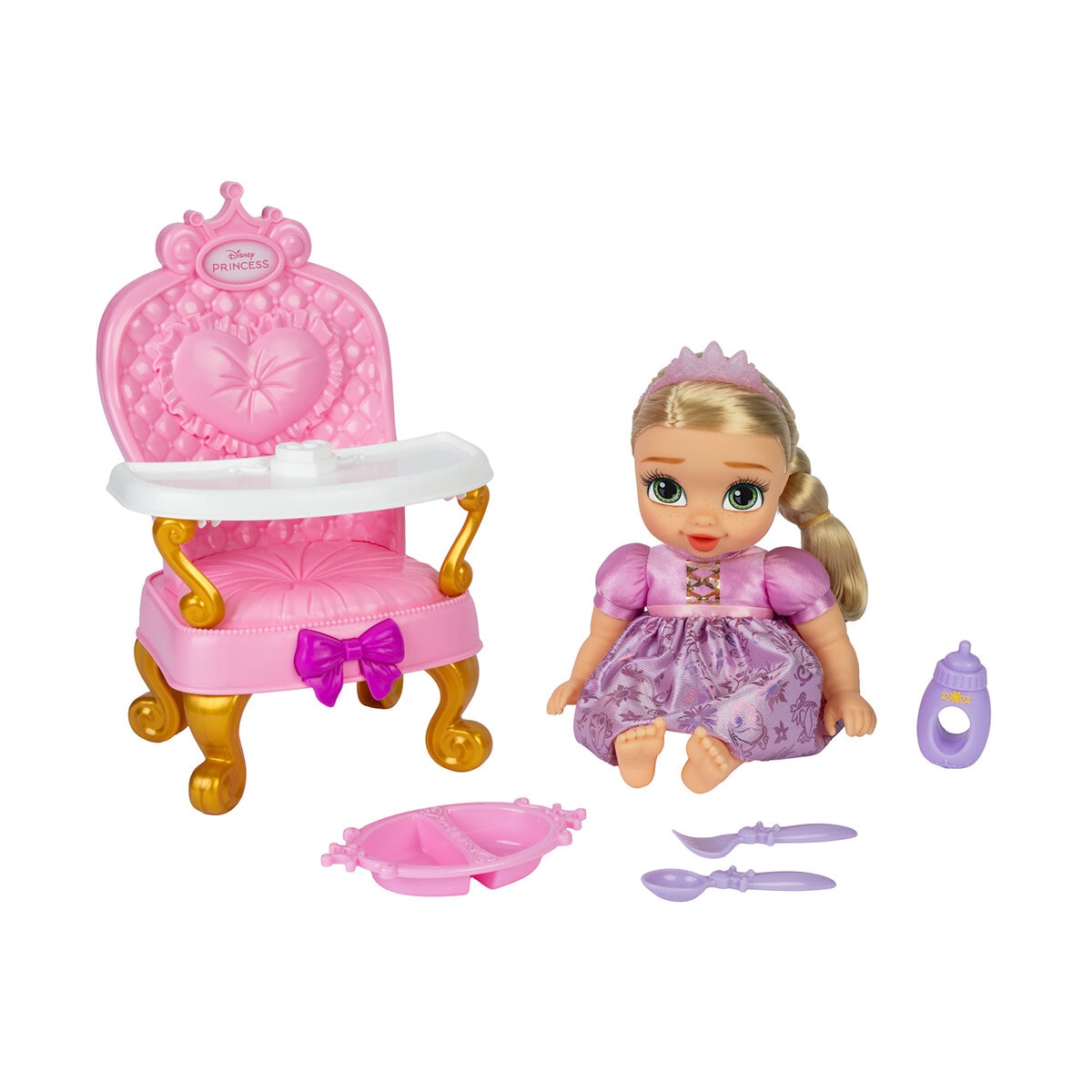 Disney Princesas Bebé con Silla Alta y Accesorios, Rapunzel