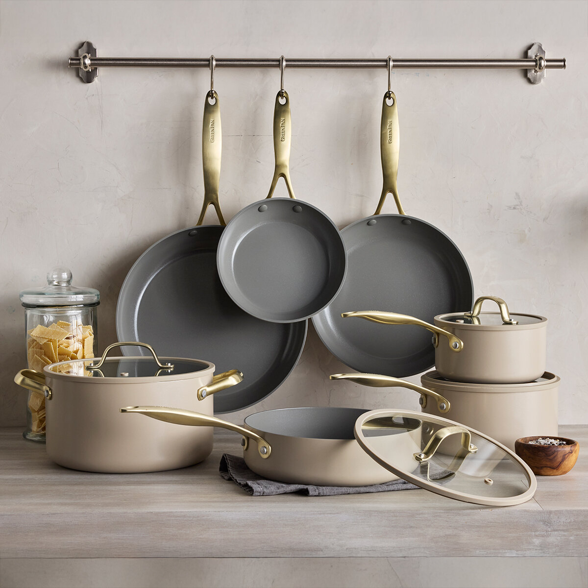 GreenPan Batería de Cocina Antiadherente 11 piezas, Beige