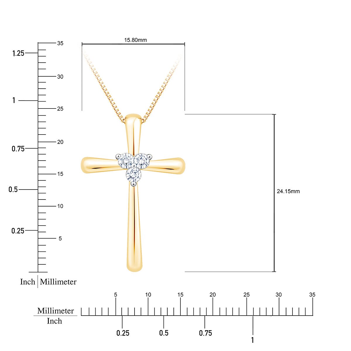 Dije de Cruz de Diamantes, 0.12ctw, Oro Amarillo de 14K, 45.72cm Dije de Cruz de Diamantes, 0.12ctw, Oro Amarillo de 14K, 45.72cm