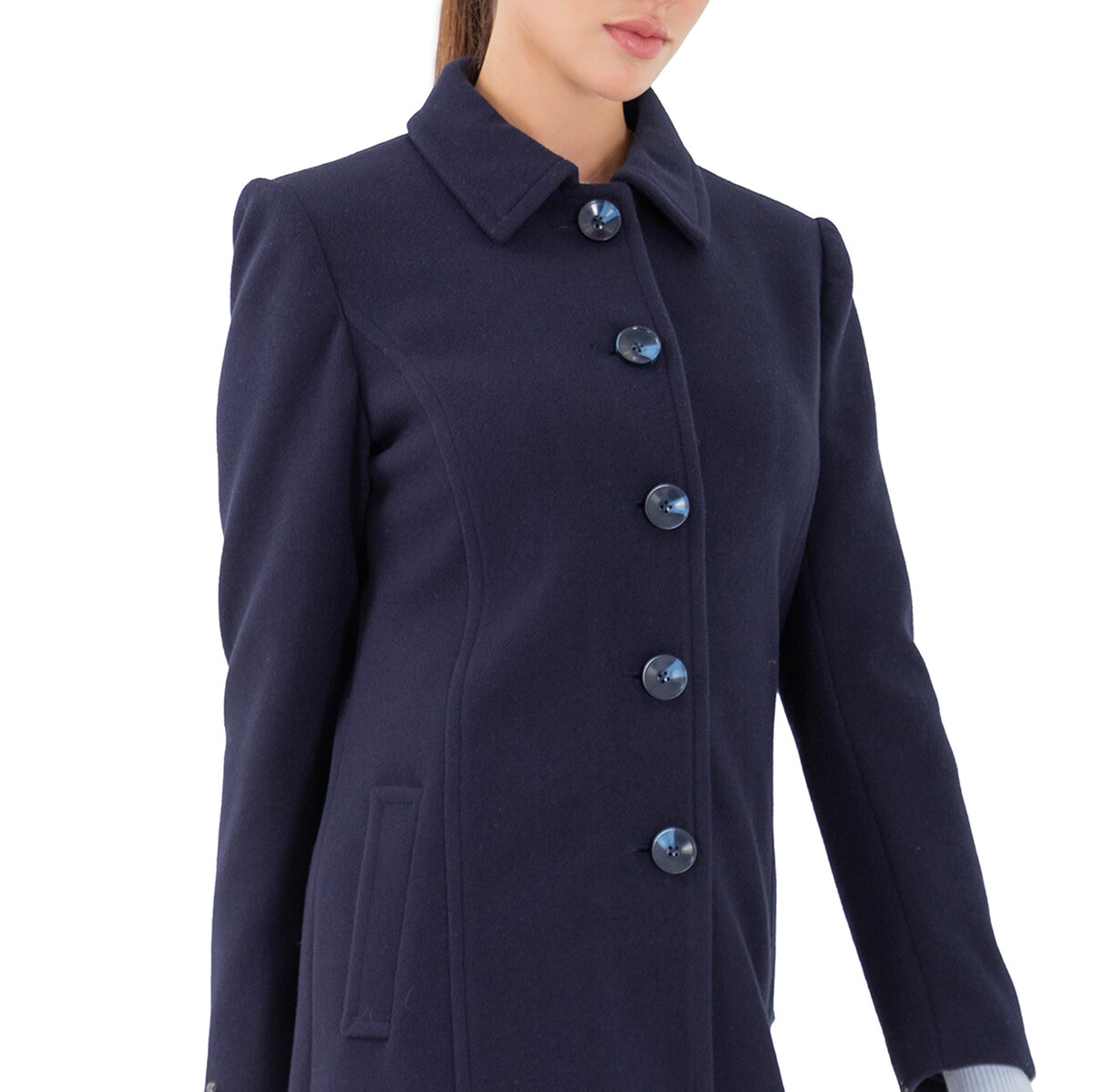 Shyla, Abrigo con Cuello Sport y Bolsas Semidiagonales, Color Azul Marino, Varias Tallas