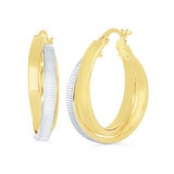 Aretes, Arracadas Doble Fila, Oro Dos Tonos 14K