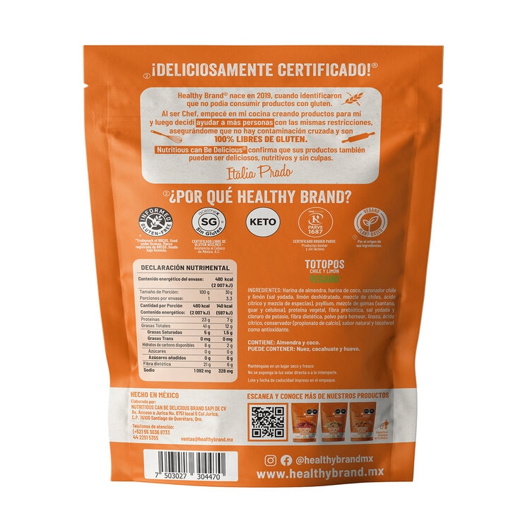 Healthy Brand Totopos Horneados Keto con Chile y Limón 100 g