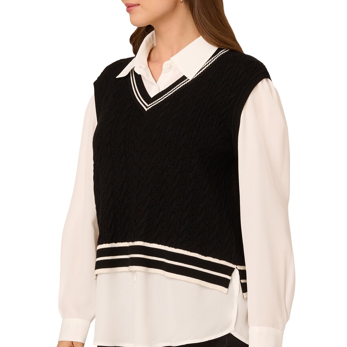 Adrianna Papell Chaleco con blusa simulada para Dama Negro Grande