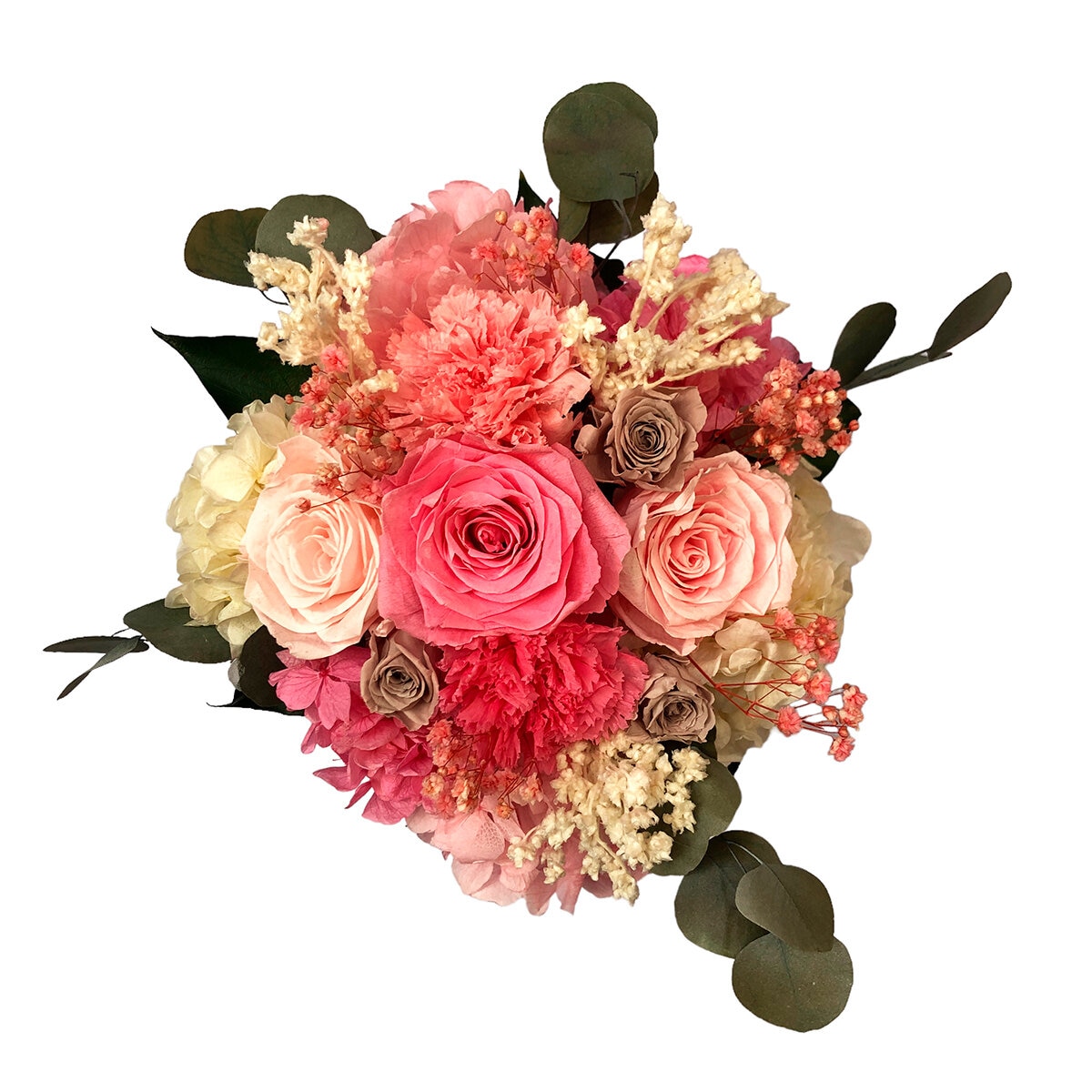 Mina'an Flor Eterna, Bouquet Con Flores Preservadas En Tonos Rosas