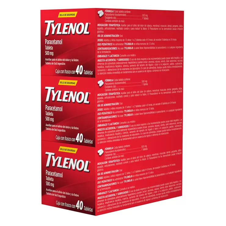 Tylenol Paracetamol 3 Cajas con 40 Tabletas de 500mg c/u