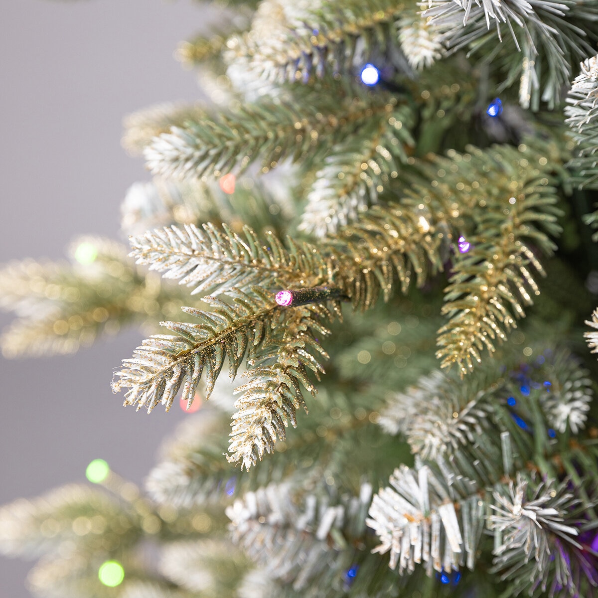 Árbol de Navidad Artificial en Maceta, Escarchado y Diamantado de 1.3m Preiluminado con 200 Luces LED