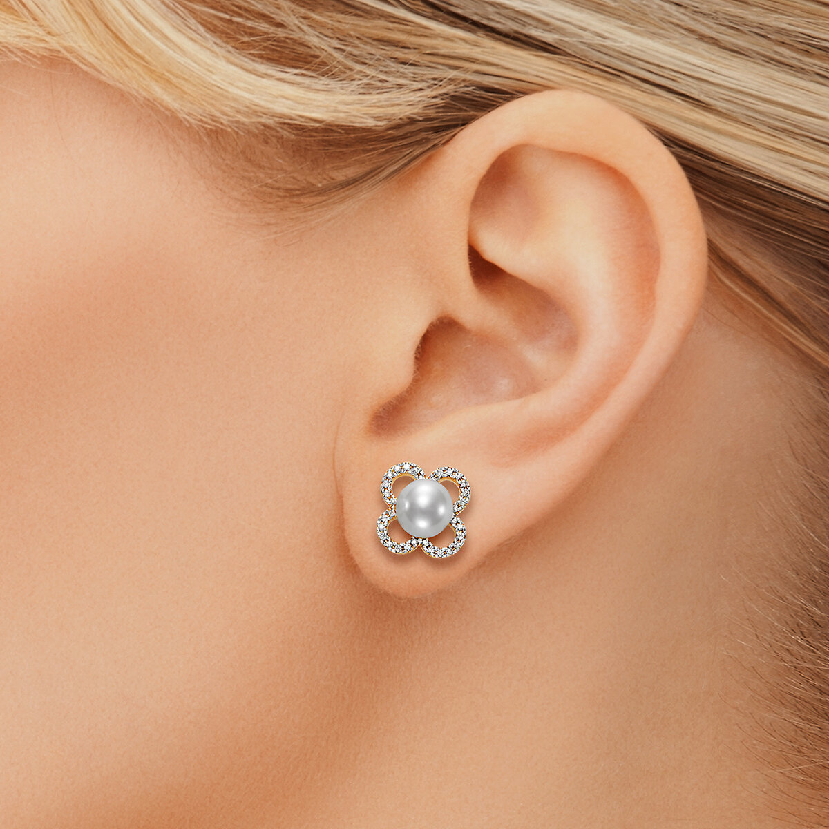 Aretes de Perlas Cultivadas y Diamantes 0.20ctw, , Oro Blanco de 14kt