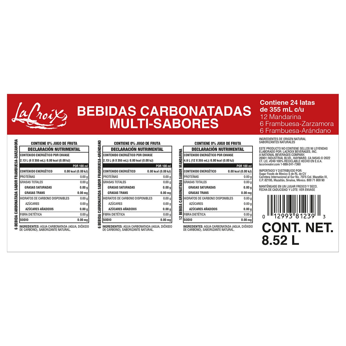 LaCroix Bebida Carbonatada 24 pzas de 355 ml
