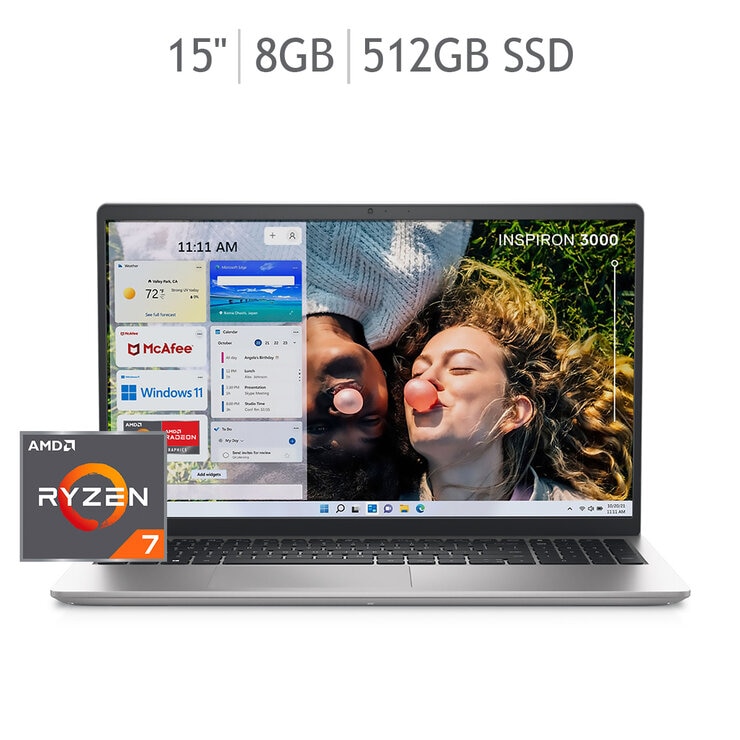 Dell Laptop Inspiron 15 3525 AMD Ryzen™ 7, 8 GB RAM, 512 GB SSD, Windows 11 Home, Silver