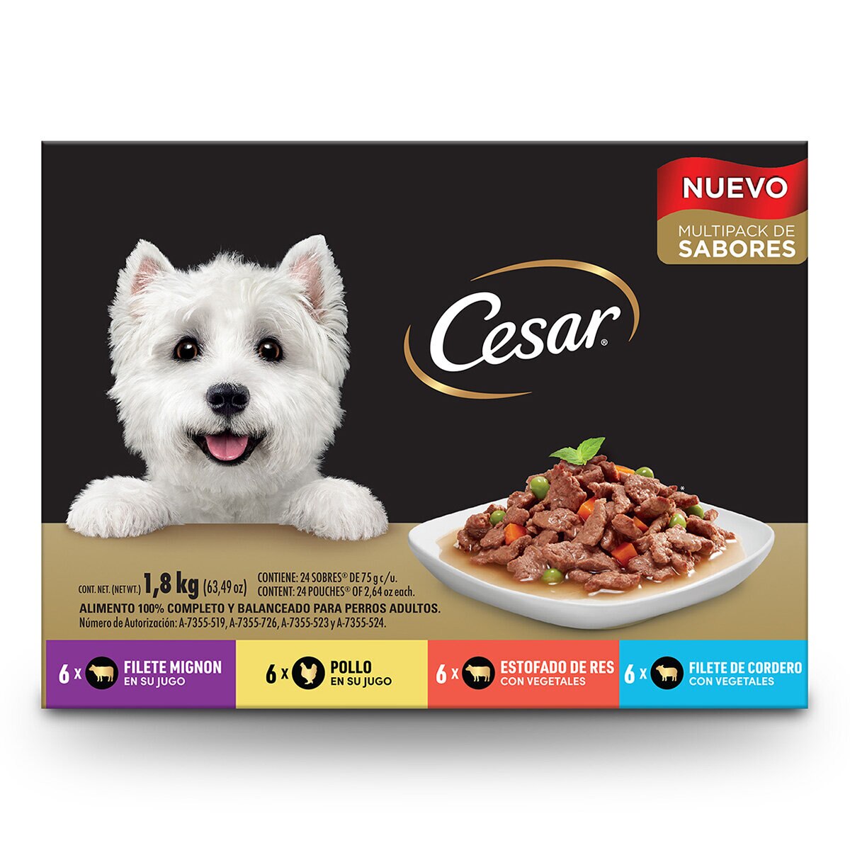 Cesar Alimento Húmedo para Perro Multisabor 24 pzas de 75 gr