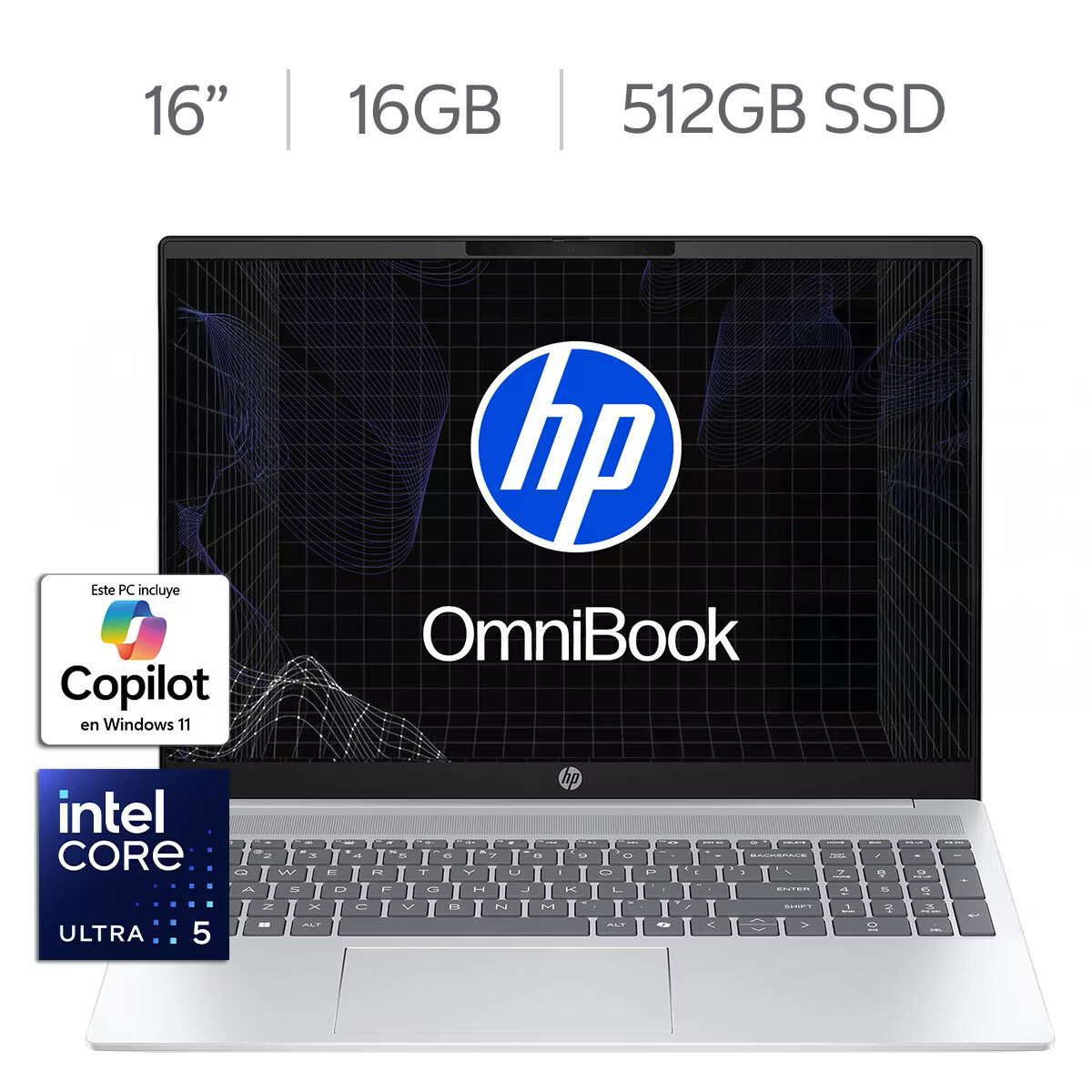 HP 16-af1053la Omnibook 5 AI Laptop 16" 2K OLED Intel Core Ultra 5-225U 16GB 512GB SSD - 12 Meses M365 Personal