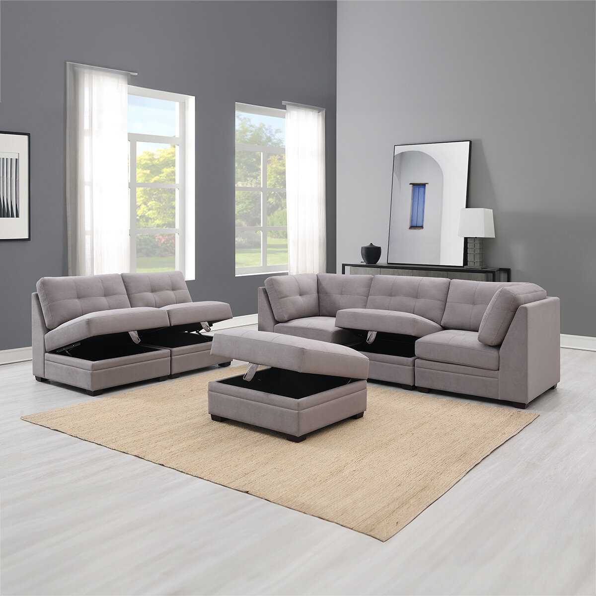 Ontai, Sofá Modular de Tela de 6 pzas con Almacenamiento