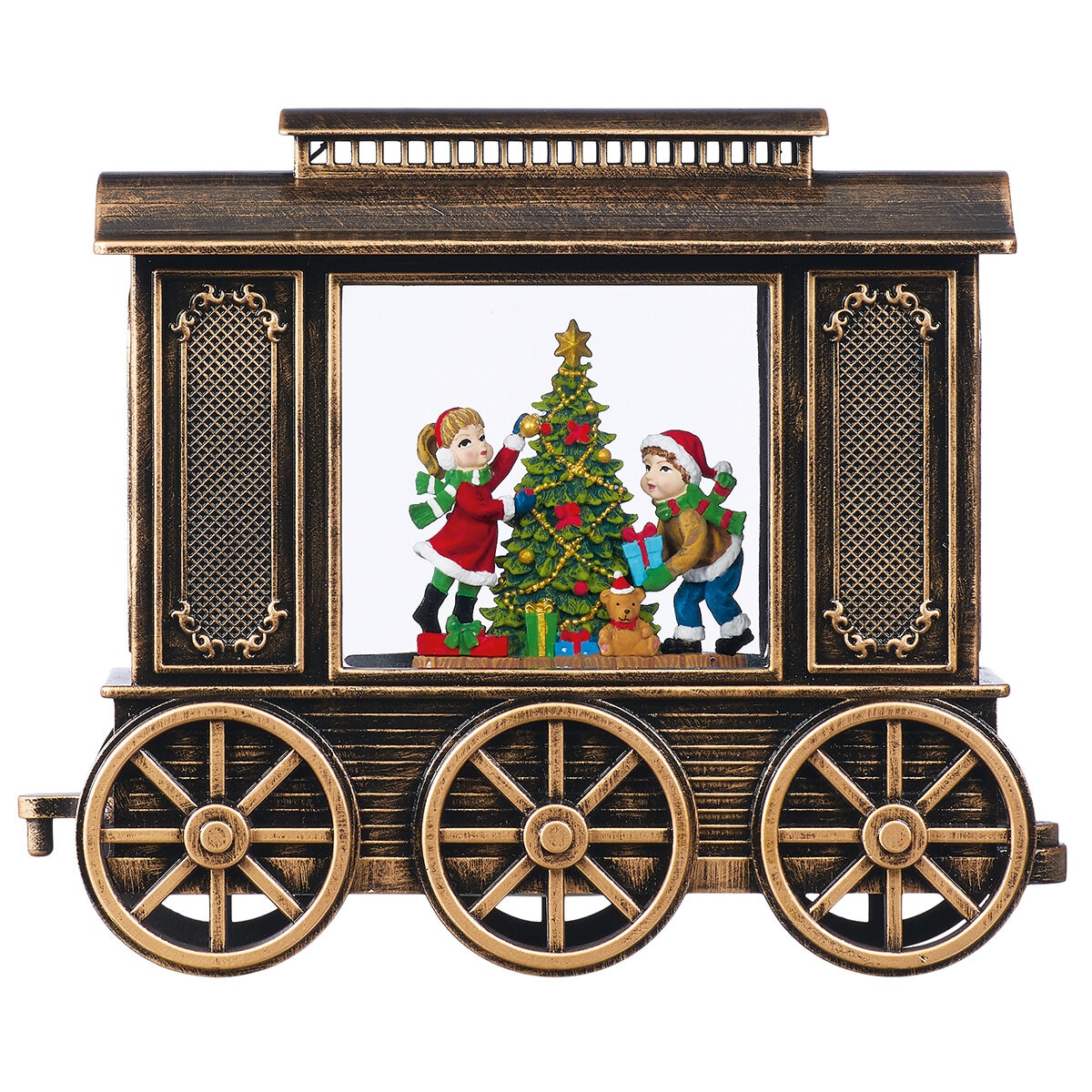 Tren Navideño con Nieve y Luces LED, Bronce