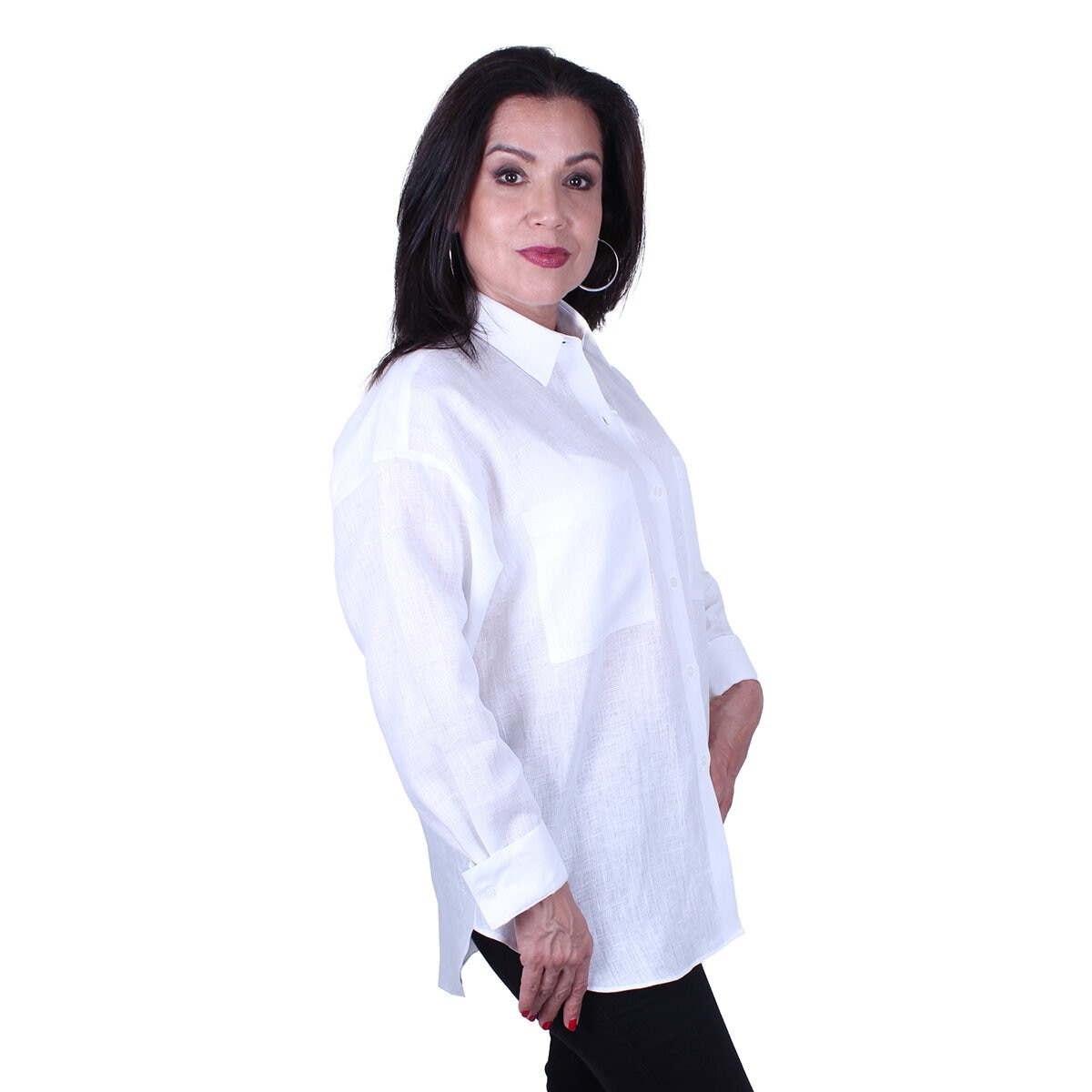 Emporio Colombo, Blusa Oversize de Lino para Dama en Varias Tallas, Color Blanco