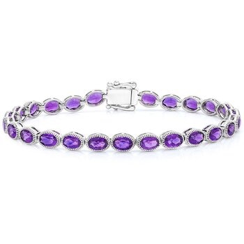 Pulsera de Amatista, Oro Blanco de 14K
