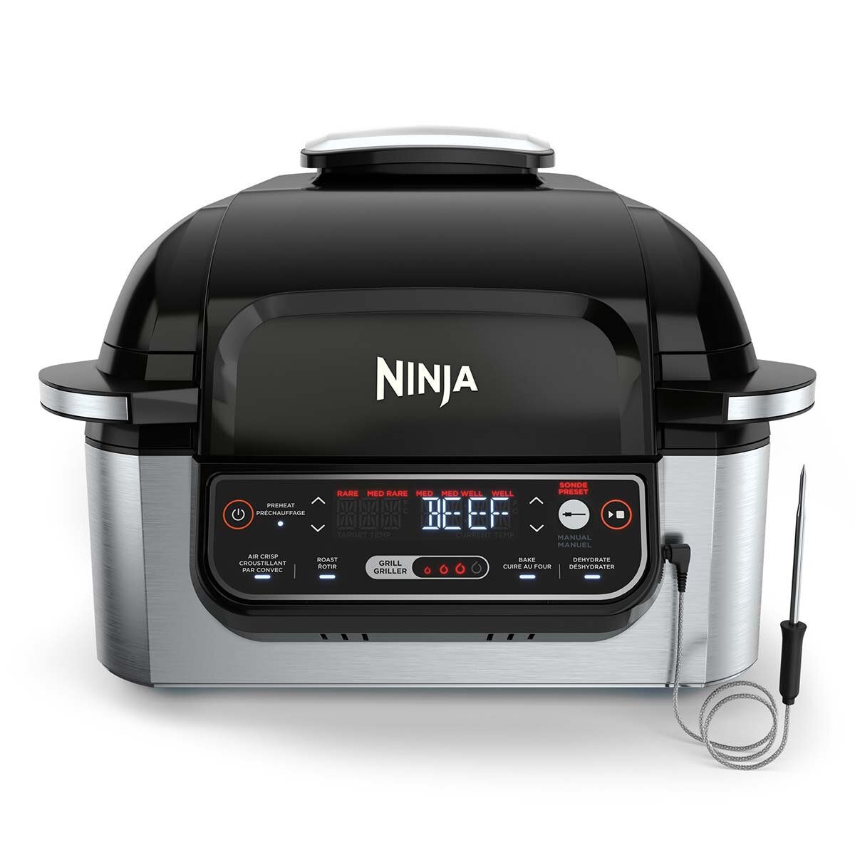 Ninja Foodi, Parrilla eléctrica para interiores 5 en 1 + air fryer, 4.5L