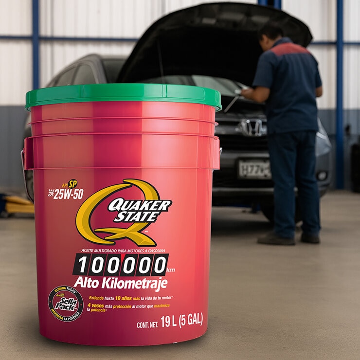 Quaker Aceite para motor a Diesel Alto Kilometraje SAE 25W50 Cubeta de 19L