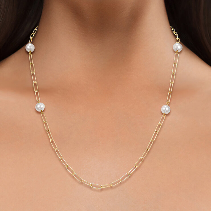 Collar de Perla Cultivada, 45.72cm, Oro Amarillo de 14K