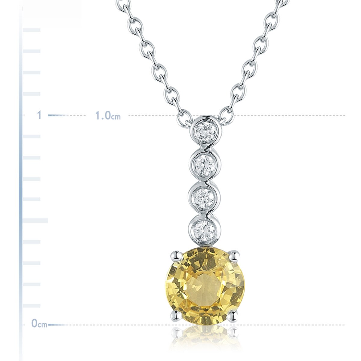 0.10ctw, Collar de Zafiro Amarillo y Diamantes, Oro Blanco de 18kt