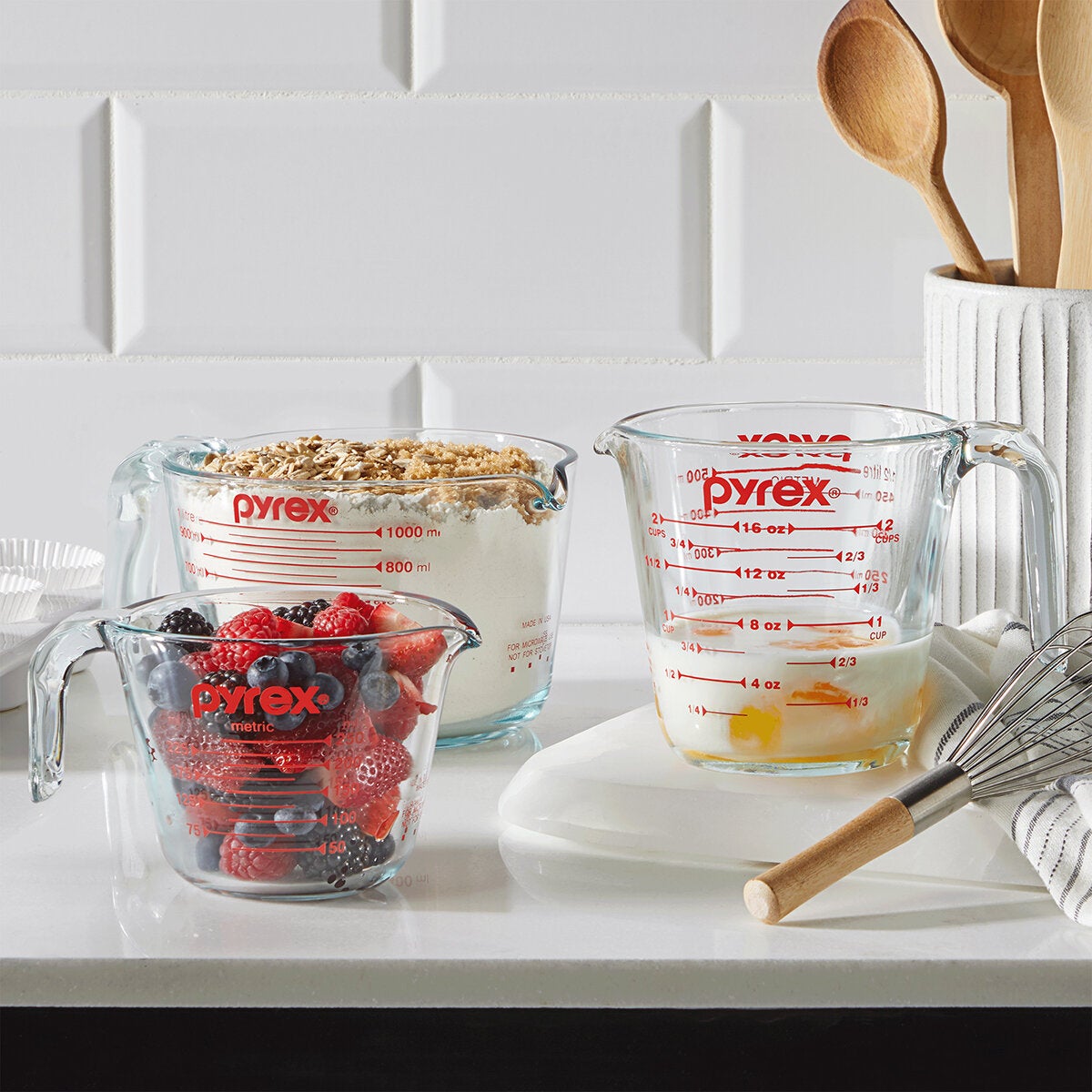 Pyrex Juego de 3 Tazas Medidoras de Vidrio