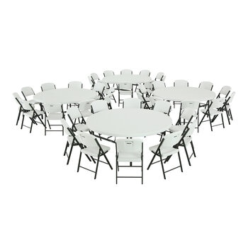 Lifetime Mesas Plegables Redondas 1.82m Color Blanco 12 Piezas con Carro Transportador